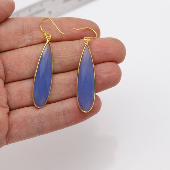 Blue Dangle Earrings Sterling Silver chalcedony Chandelier Earring - Picture 4 of 8